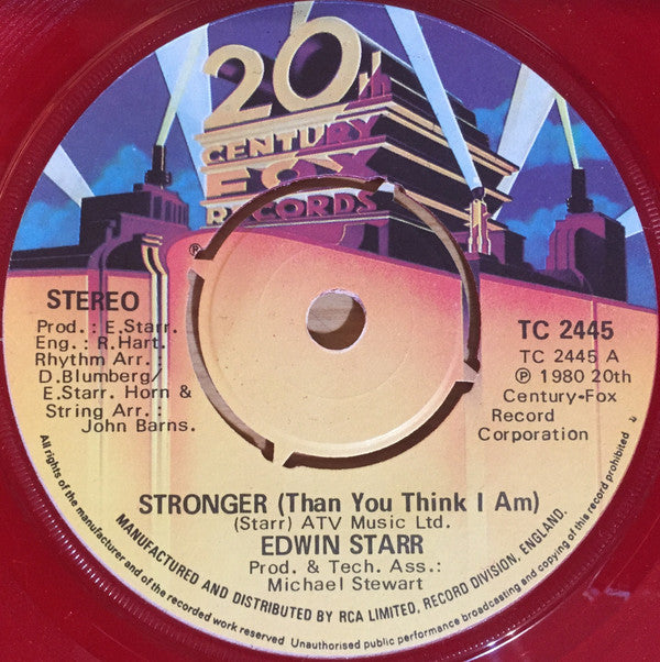 Edwin Starr : Stronger (Than You Think I Am) (7", Red)