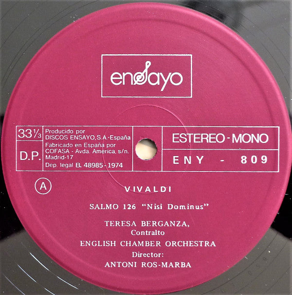 Vivaldi* - Teresa Berganza, English Chamber Orchestra, Antoni Ros-Marbá* : Salmo 126 - Dos Motetes (LP)