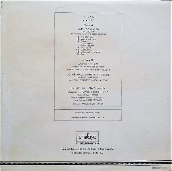 Vivaldi* - Teresa Berganza, English Chamber Orchestra, Antoni Ros-Marbá* : Salmo 126 - Dos Motetes (LP)