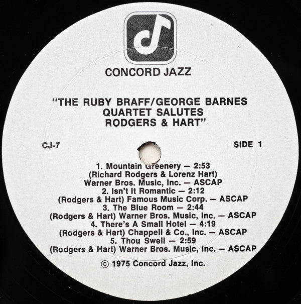 Ruby Braff / George Barnes Quartet : Braff/Barnes Quartet Salutes Rodgers And Hart (LP, Album)