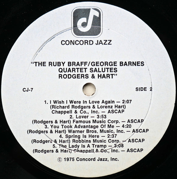 Ruby Braff / George Barnes Quartet : Braff/Barnes Quartet Salutes Rodgers And Hart (LP, Album)
