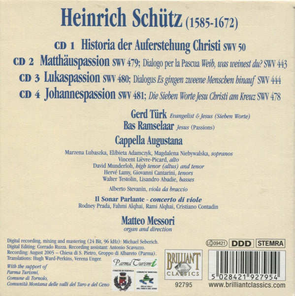 Heinrich Schütz, Cappella Augustana, Matteo Messori : Passions - Resurrection History And Dialogues (4xCD + Box)