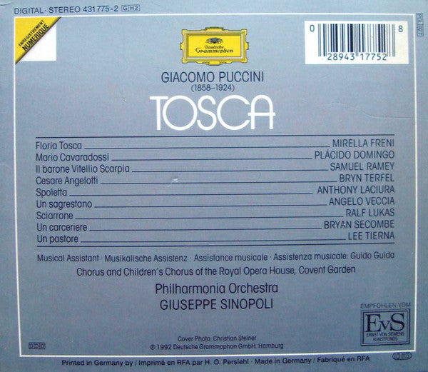 Puccini* - Mirella Freni, Plàcido Domingo*, Samuel Ramey, Chorus Of The Royal Opera House, Covent Garden, Philharmonia Orchestra, Giuseppe Sinopoli : Tosca (2xCD, Album + Box, Sli)
