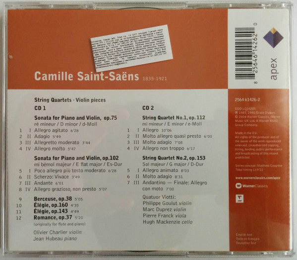 Camille Saint-Saëns, Quatuor Viotti, Olivier Charlier, Jean Hubeau : String Quartets 1 & 2 / Violin Pieces (2xCD, Album)