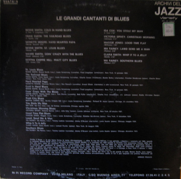 Various : Le Grandi Cantanti Di Blues (LP, Comp)
