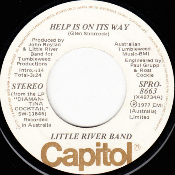 Little River Band : Help Is On Its Way (7", Single, Mono, Promo)