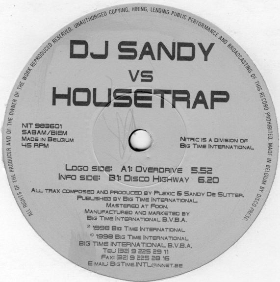 DJ Sandy (4) Vs Housetrap : Overdrive (12")