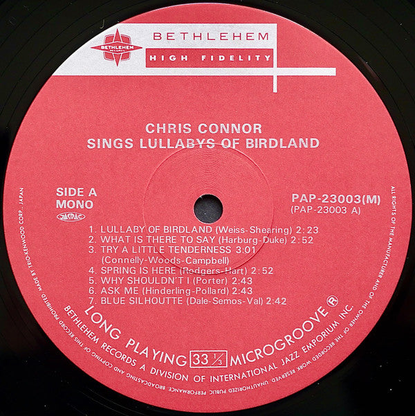 Chris Connor : Sings Lullabys Of Birdland (LP, Album)