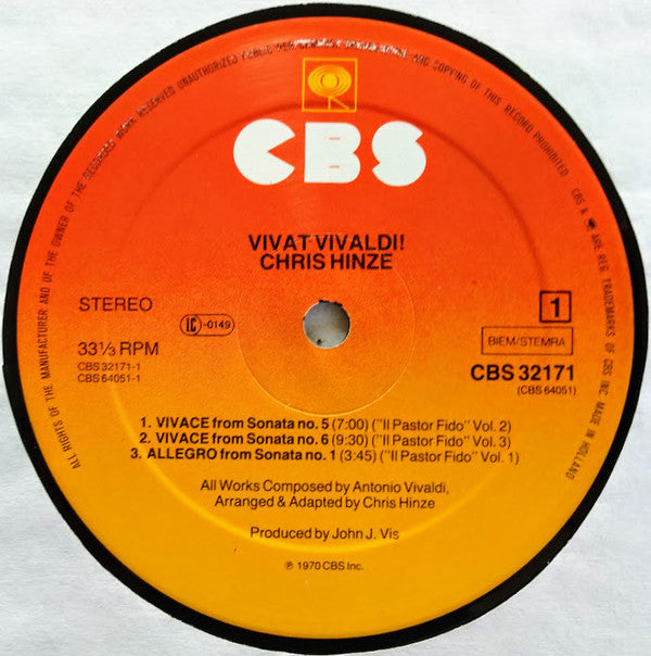 Chris Hinze : Vivat Vivaldi! (LP, Album, RE)