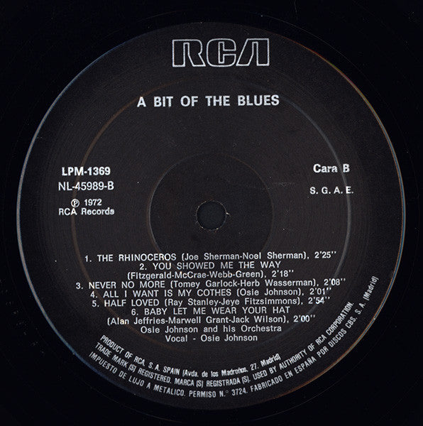 Osie Johnson And His Orchestra : A Bit Of The Blues (LP, Album, RE)