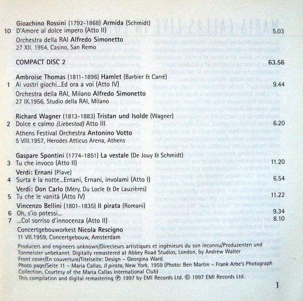 Maria Callas : Live In Concert (2xCD, Comp, Mono, RM)