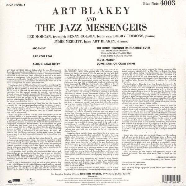 Art Blakey & The Jazz Messengers : Moanin' (LP, Album, RE, RM, 180)