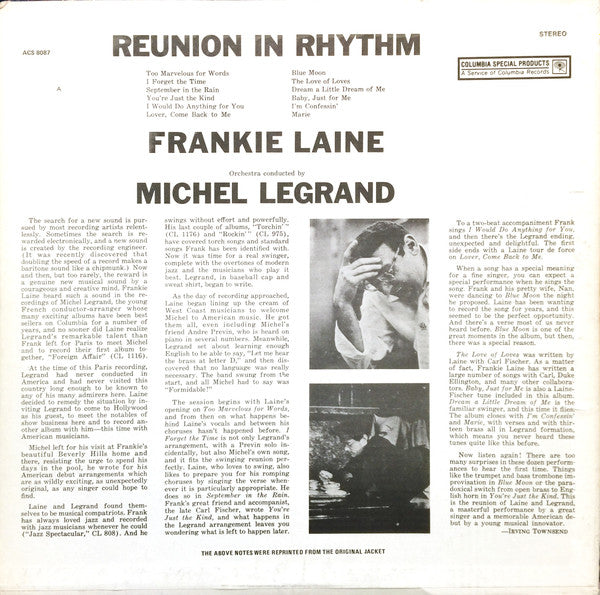 Frankie Laine With Michel Legrand Et Son Orchestre : Reunion In Rhythm (LP, RE)