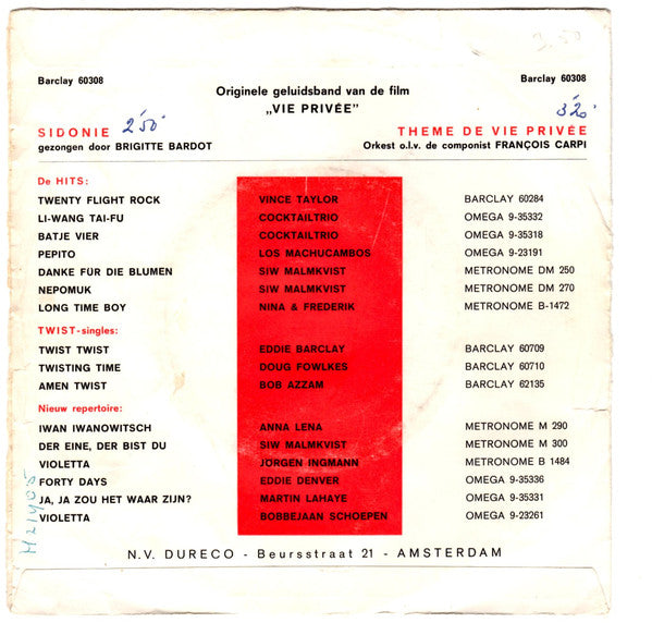 Brigitte Bardot : Sidonie Gezongen door Brigitte Bardot (7", Méd)
