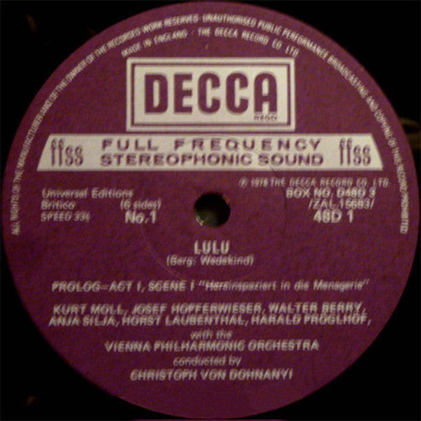 Berg* - Anja Silja, Wiener Philharmoniker, Christoph von Dohnányi : Lulu (3xLP + Box)