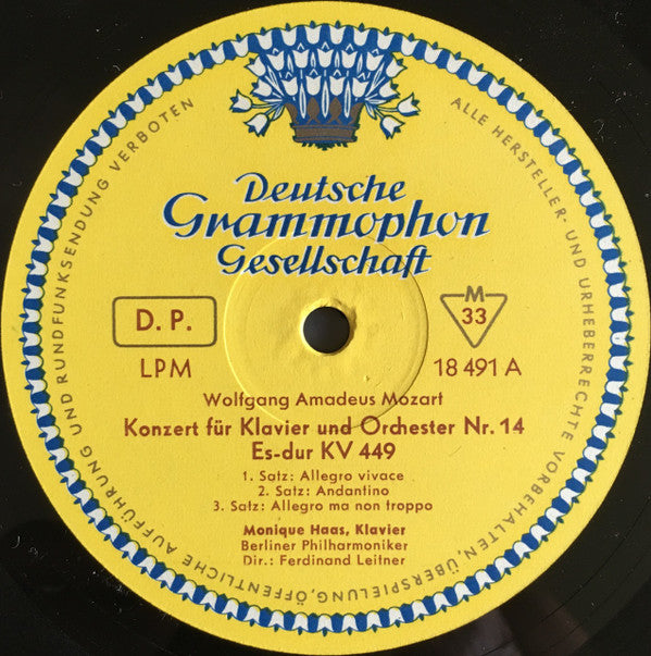 Wolfgang Amadeus Mozart, Monique Haas : Klavierkonzerte Nr. 14 Es-Dur KV 449 Und Nr. 23 A-dur KV 488 (LP, Mono)