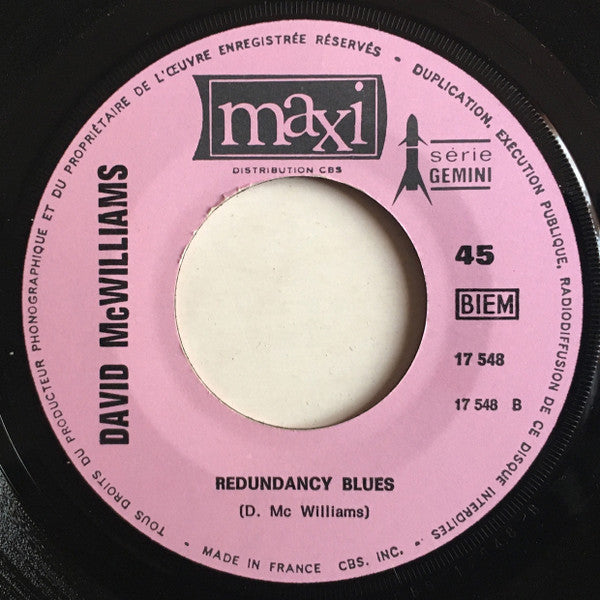 David McWilliams : Can I Get There By Candlelight / Redundancy Blues (7", Single)