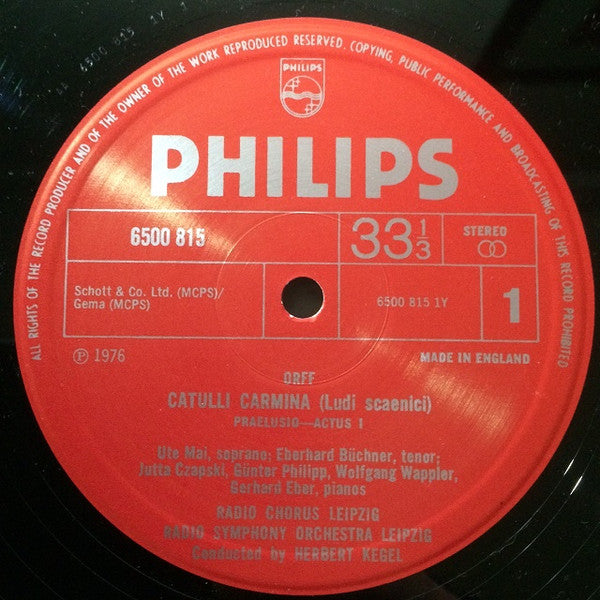 Carl Orff, Rundfunkchor Leipzig, Rundfunk-Sinfonie-Orchester Leipzig, Herbert Kegel : Catulli Carmina (LP)