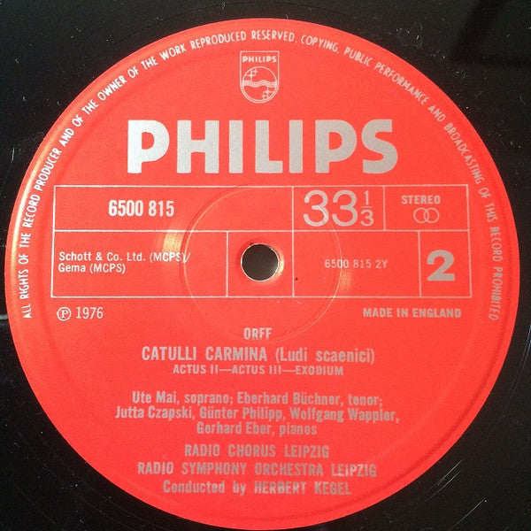 Carl Orff, Rundfunkchor Leipzig, Rundfunk-Sinfonie-Orchester Leipzig, Herbert Kegel : Catulli Carmina (LP)
