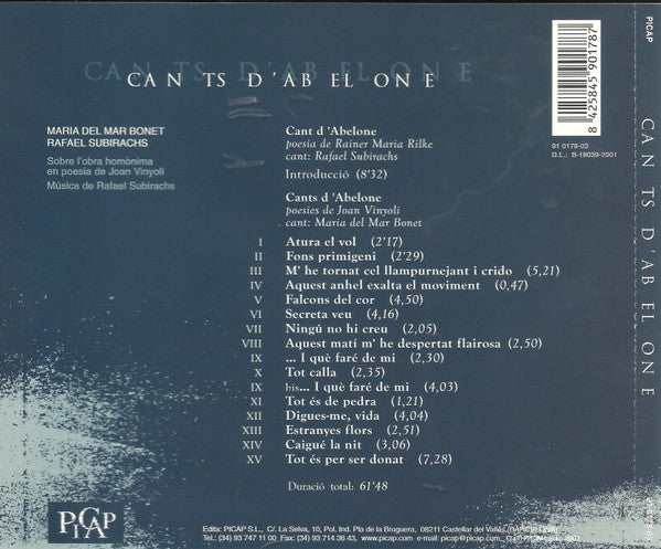Maria Del Mar Bonet, Rafael Subirachs : Cants D'Abelone (CD, Album)