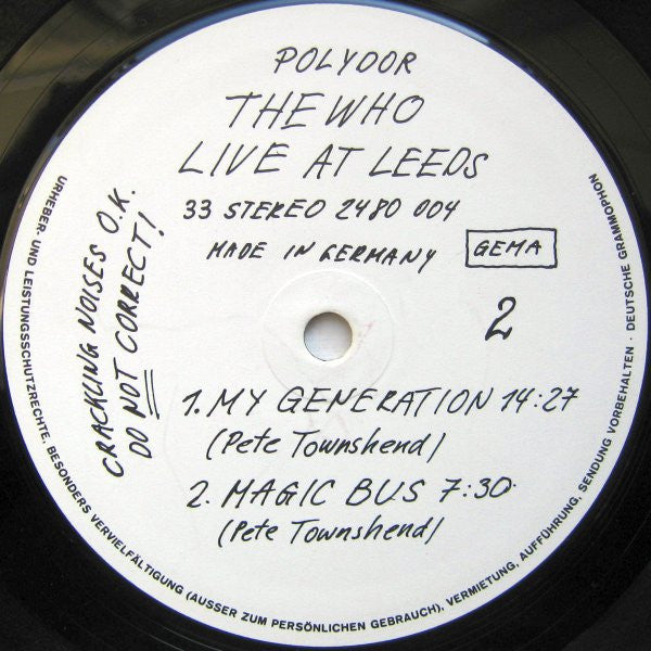 The Who : Live At Leeds (LP, Album, RE, Gat)