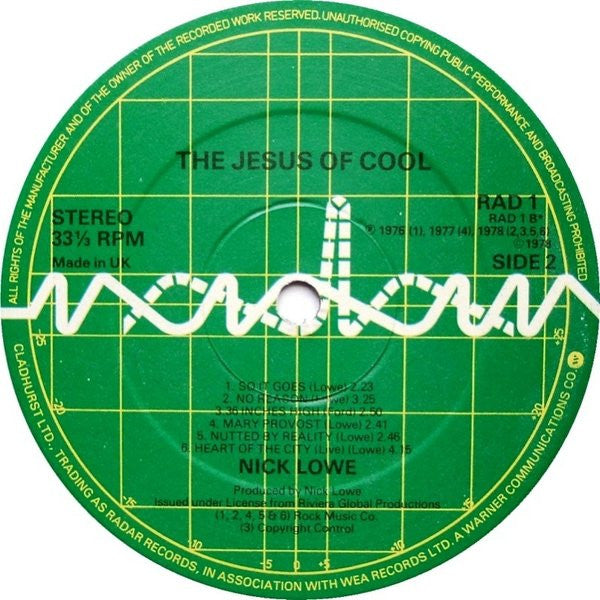 Nick Lowe : Jesus Of Cool (LP, Album, CBS)