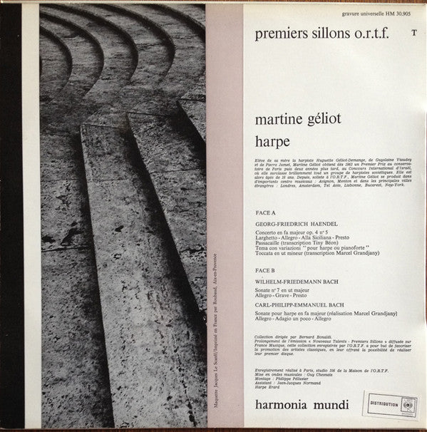 Martine Géliot - Georg Friedrich Händel / Wilhelm Friedemann Bach / Carl Philipp Emanuel Bach : Martine Géliot, Harpe (LP)