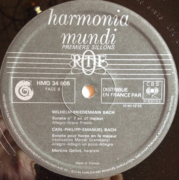 Martine Géliot - Georg Friedrich Händel / Wilhelm Friedemann Bach / Carl Philipp Emanuel Bach : Martine Géliot, Harpe (LP)