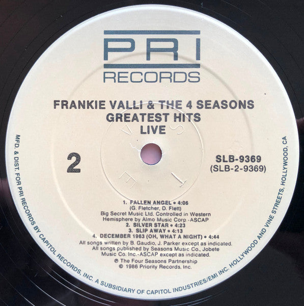 Frankie Valli & The Four Seasons : Greatest Hits Live (2xLP, Comp, RE)