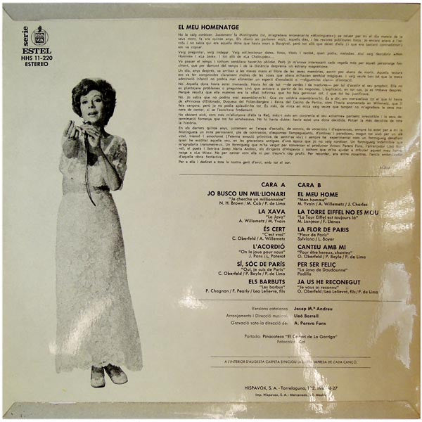 Nuria Feliu : Homenatge A Mistinguett (LP, Album)