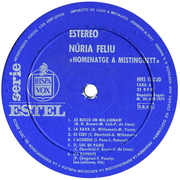 Nuria Feliu : Homenatge A Mistinguett (LP, Album)