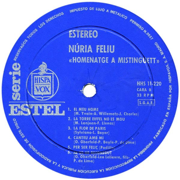 Nuria Feliu : Homenatge A Mistinguett (LP, Album)