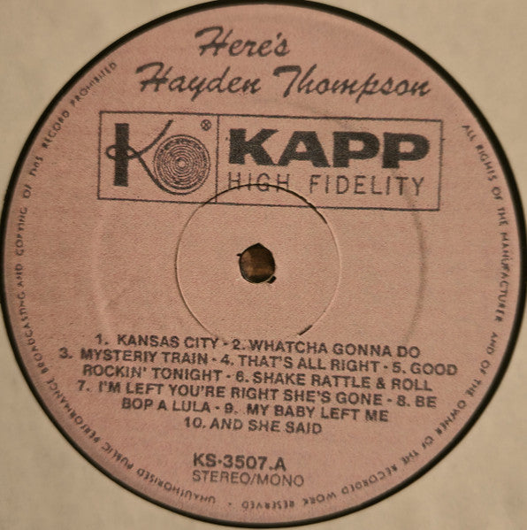 Hayden Thompson : Here's Haydon Thompson (LP, Comp, Unofficial)