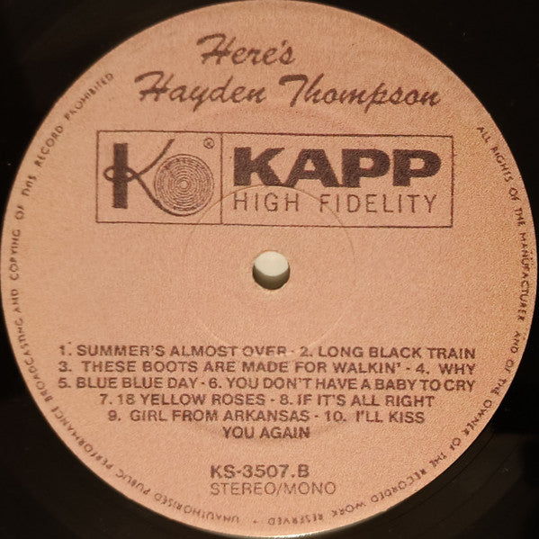 Hayden Thompson : Here's Haydon Thompson (LP, Comp, Unofficial)