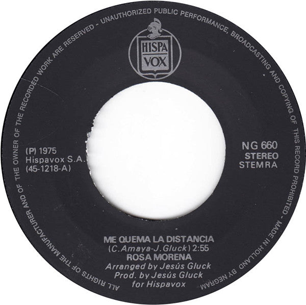 Rosa Morena : Me Quema La Distancia / Uva Madura (7", Single)