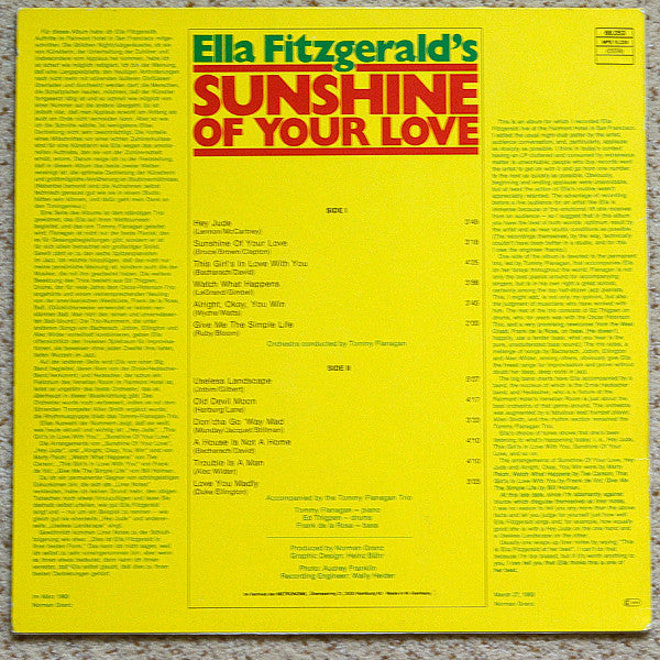 Ella Fitzgerald : Sunshine Of Your Love (LP, Album)