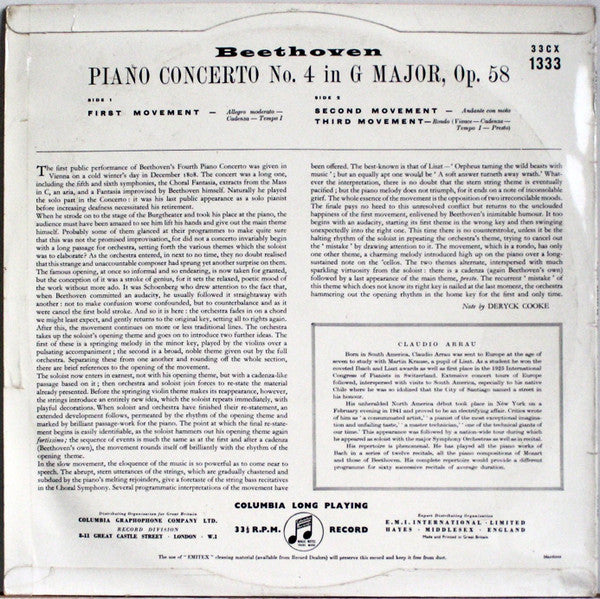Ludwig van Beethoven - Claudio Arrau, Philharmonia Orchestra, Alceo Galliera : Piano Concerto No 4 In G Major (LP, Mono)