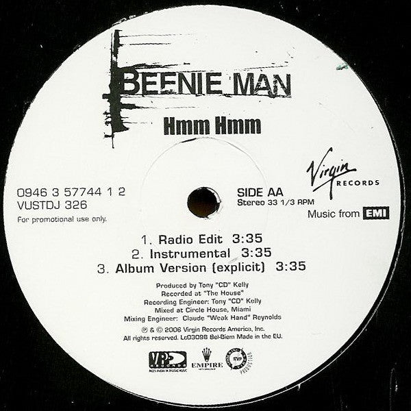 Beenie Man : Hmm Hmm (12", Promo)