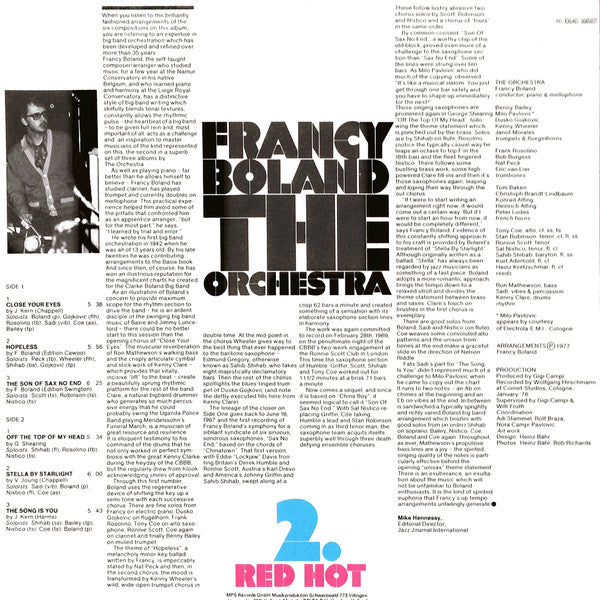 Francy Boland And Orchestra : 2. Red Hot (LP, Album)