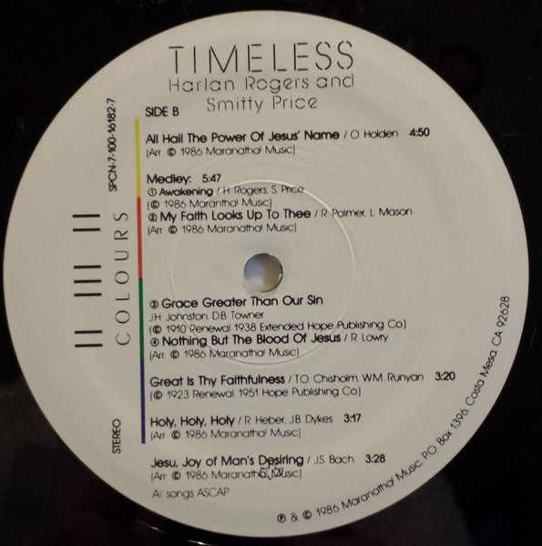 Harlan Rogers And Smitty Price : Timeless (Hymns In Colour) (LP, Album)
