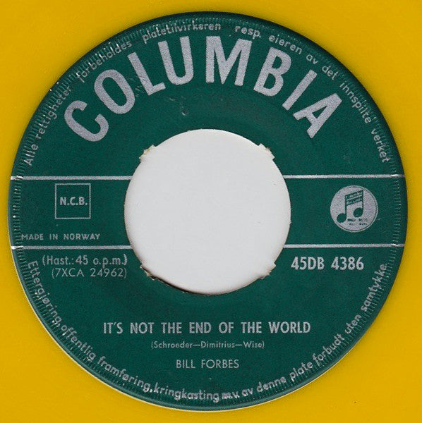 Bill Forbes : It's Not The End Of The World (7", Single, Yel)