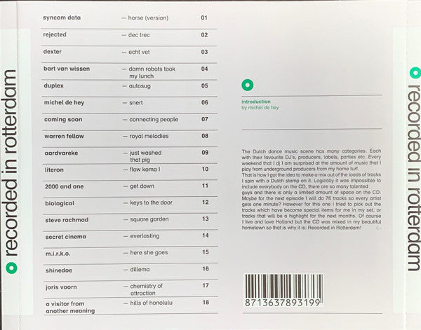 Michel De Hey : Recorded In Rotterdam (CD, Comp, Mixed)