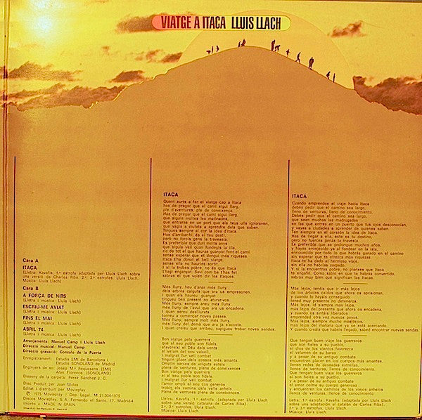 Lluis Llach : Viatge A Itaca (LP, Album, RE, Gat)