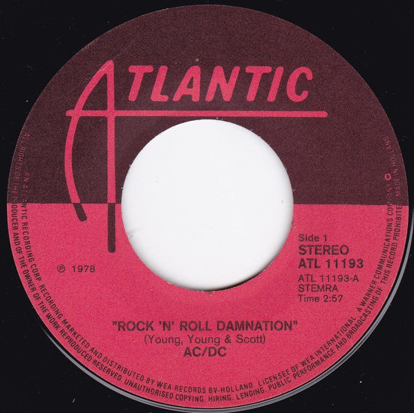 AC/DC : Rock 'N' Roll Damnation / Kicked In The Teeth (7", Single, RE)