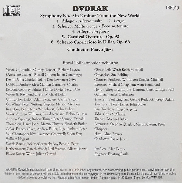 Antonín Dvořák - Royal Philharmonic Orchestra, Paavo Järvi : Symphony No. 9 In E Minor / Carnival Overture, Opus 92 / Scherzo Capriccioso In D Flat, Opus 66 (CD)
