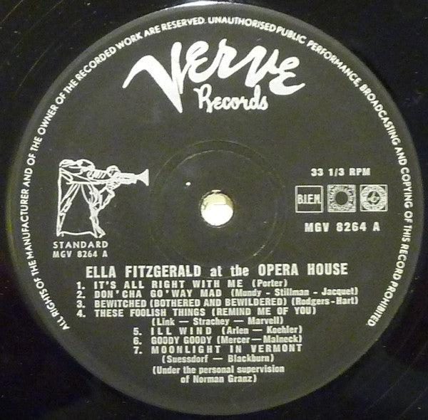 Ella Fitzgerald : Ella Fitzgerald At The Opera House (LP, Album, Mono)