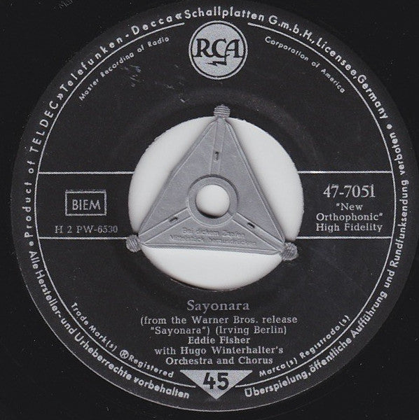 Eddie Fisher With Hugo Winterhalter's Orchestra And Chorus : Sayonara (7", Single)