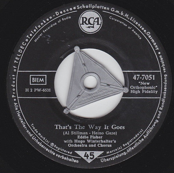 Eddie Fisher With Hugo Winterhalter's Orchestra And Chorus : Sayonara (7", Single)