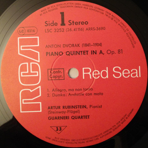 Antonín Dvořák - Arthur Rubinstein, Guarneri Quartet : Piano Quintet (LP)