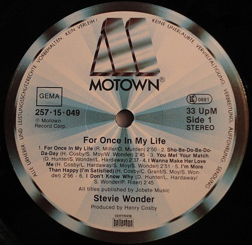 Stevie Wonder : For Once In My Life (LP, Album, RE)